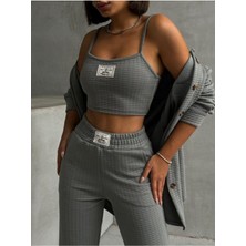 Jeevee 3'lü Kapitone Hırka Crop Eşofman Takım