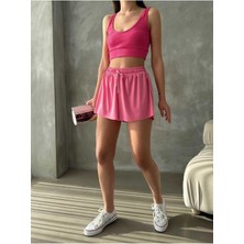 Pileli Basic Çift Kat Bağcıklı Şort