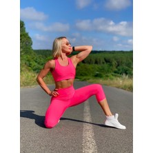 Neon Pembe Ekstra Yüksek Bel Toparlayıcı Spor Kapri Tayt