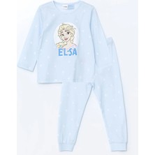 LC Waikiki Lcw Kids Mavi Bisiklet Yaka Uzun Kollu Elsa Baskılı Kız Bebek Pijama Takım T T