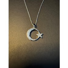 Aytun Ay Yıldız Zirkon Taşlı Silver Çelik Kolye