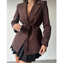 Meros Atelier Premium Zr Model Kadın Astarlı Bağlama Detaylı Blazer Ceket