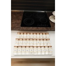 Color House 30 Adet Bambu Kapaklı 300ML Borosilikat (Cam) Baharatlık Kavanoz ve 6 Adet Düzenleyici Stant (Beyaz)