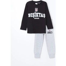 Lc Waıkıkı Siyah Bisiklet Yaka Baskılı Uzun Kollu Erkek Bebek Pijama Takımı T T