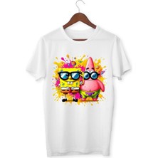 Alpşan Ticaret Sünger Bob Tişört Çocuk Yetişkin Beyaz T-Shirt  Çocuk Tişört