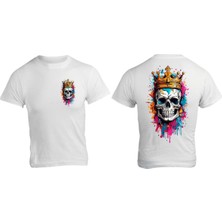 Alpşan Ticaret Kuru Kafa Tişört Ön Arka Baskılı Çocuk Yetişkin Beyaz T-Shirt  Çocuk