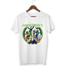Alpşan Ticaret Minecraft Tişört Çocuk Yetişkin Beyaz T-Shirt  Çocuk Minecraft