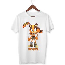 Alpşan Ticaret Sonic Sticks Boom Tişörtleri Beyaz  T-Shirt Sticks Sonic Çocuk Yetişkin Tişört