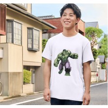 Alpşan Ticaret Hulk Tişört Hulk Baskılı Çocuk Yetişkin Beyaz Hulk T-Shirt