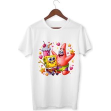 Alpşan Ticaret Sünger Bob Tişört Çocuk Yetişkin Beyaz T-Shirt  Çocuk Tişört