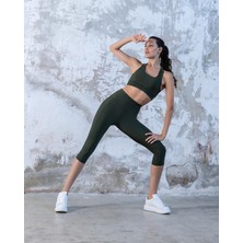 Haki Yeşil Ekstra Yüksek Bel Toparlayıcı Spor Kapri Tayt
