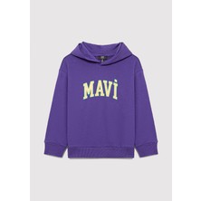 Mavi Logo Baskılı Kapüşonlu Mor Sweatshirt 6S10113-70692