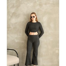 Meros Atelier Kadın Fitilli Büzgülü Bağlama Detaylı Crop Pantolon Takım