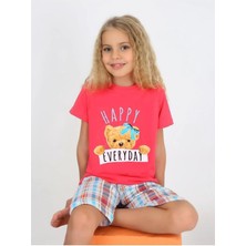 Kız Çocuk Kısa Kollu Kapri %100 Pamuklu  Pijama Takımı 10/15 Yaş