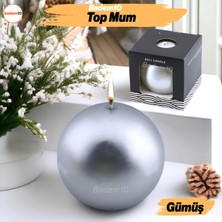 Badem10 Top Mum 8 cm Dekoratif Mumu Kandil Hediyelik Fitilli Mumluk Şamdan Metalik Boya Gümüş Kokusuz