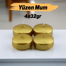 Badem10 Yüzen Mum 4'lü Dekoratif Mumu Kandil Hediyelik Fitilli Mumluk Şamdan Metalik Boya Gold Altın