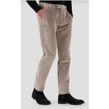 Rewoly Klasik Kesim Bej Rengı Kadife Pantolon