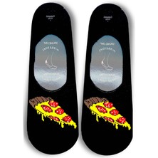 Carnaval Socks Pizza Desenli Siyah Renkli Kaymaz Slikonlu Babet Çorap