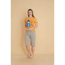 Sude Homewear Kadın Desenli Kaprili Pijama Takımı
