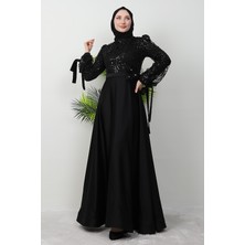 Gül Kemerli Abiye Siyah