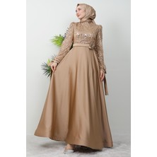 Gül Kemerli Abiye Sütlükahve