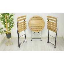 My Metal Dekorasyon Katlanabilir Yuvarlak Masa ve Sandalye Metal Natural Ahşap Dolu Demirden(Bahçe-Otel-Cafe-