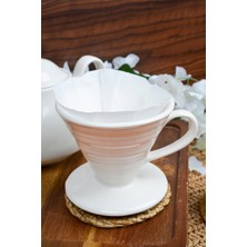 Heda Porselen Coffee Filter V60 Porselen Kırık Beyaz Dripper Kahve Filtresi