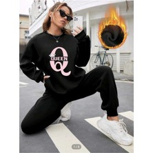 Queen Baskılı Alt Üst Bisiklet Yaka Kadın Takım Oversize Eşofman Takımı Boyfirend