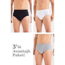 Erkek Pamuklu Külot Slip Beli Lastikli 3'lü Paket Beyaz Siyah Gri
