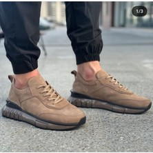 1029 Bej Nubuk Hakiki Deri Erkek Sneakers