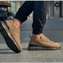 1029 Bej Nubuk Hakiki Deri Erkek Sneakers