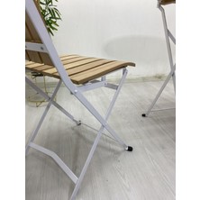My Metal Dekorasyon Katlanır Metal Natural Ahşap Yuvarlak Masa Sandalye Dolu Demirden(Bahçe-Balkon-Cafe-Otel9-
