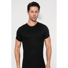 Erkek Siyah Bambu Tişört Yuvarlak Yaka Kısa Kollu Fanila