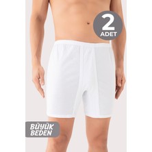 Büyük Beden Erkek Paçalı Külot Boxer 2'li Paket Beyaz %100 Pamuk