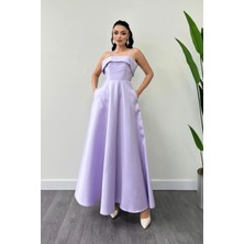 Giyimmasalı Tafta Saten Kumaş Askılı Abiye Elbise - Lila