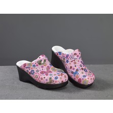 Dolgu Topuklu Kadın Sabo Terlik 758 Kelebek Desenli