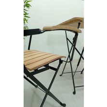 My Metal Dekorasyon Katlanır Kol Dayamalı 2'li Set Naturel Dolu Demirden Kollu Takım (Bahçe-Balkon-Otel-Cafe)