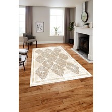 Napoli Home Baskılı Modern Vektörel Modelli Yıkanabilir Kaymaz Yolluk Mutfak Salon Halısı, Modern-131-Bej,