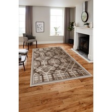 Napoli Home Baskılı Modern Geçişli Çizgi Model Yıkanabilir Kaymaz Yolluk Mutfak Salon Halısı, Modern-121-Kahve,