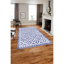 Napoli Home Baskılı Modern Vektörel Desen Yıkanabilir Kaymaz Yolluk Mutfak Salon Halısı, Modern-132-Lacivert,