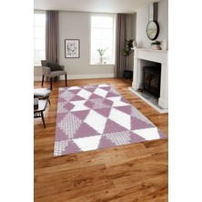 Napoli Home Baskılı Modern Üçgen Desenli Yıkanabilir Kaymaz Yolluk Mutfak Salon Halısı, Modern-125-Pembe,
