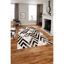Napoli Home Baskılı Modern Sade Zigzag Desen Yıkanabilir Kaymaz Yolluk Mutfak Salon Halısı, Modern-142-Kahve,
