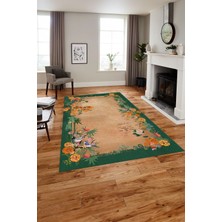 Napoli Home Baskılı Modern Çiçek Motifli Yıkanabilir Kaymaz Yolluk Mutfak Salon Halısı, Modern-150-Yeşil,
