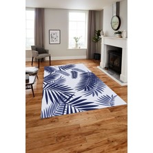 Napoli Home Baskılı Modern Ağaç Yaprak Desen Yıkanabilir Kaymaz Yolluk Mutfak Salon Halısı, Modern-151-Lacivert,