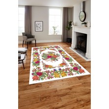 Napoli Home Baskılı Modern Klasik Çiçek Model Yıkanabilir Kaymaz Yolluk Mutfak Salon Halısı, Modern-152-Beyaz,