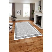 Napoli Home Baskılı Modern Çerçeveli Desen Yıkanabilir Kaymaz Yolluk Mutfak Salon Halısı, Modern-192-Gri,