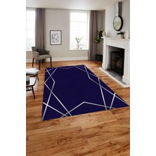 Napoli Home Baskılı Modern Zigzag Çizgili Yıkanabilir Kaymaz Yolluk Mutfak Salon Halısı, Modern-135-Lacivert,