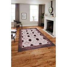 Napoli Home Baskılı Modern Çerçeve Desenli Yıkanabilir Kaymaz Yolluk Mutfak Salon Halısı, Modern-138-Bordo,