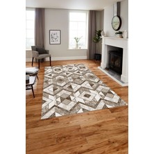 Napoli Home Baskılı Modern Geometrik Desenli Yıkanabilir Kaymaz Yolluk Mutfak Salon Halısı, Modern-139-Kahve,