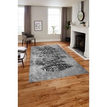 Napoli Home Baskılı Modern Kuş Tüyü Motifli Yıkanabilir Kaymaz Yolluk Mutfak Salon Halısı, Modern-157-Gri,